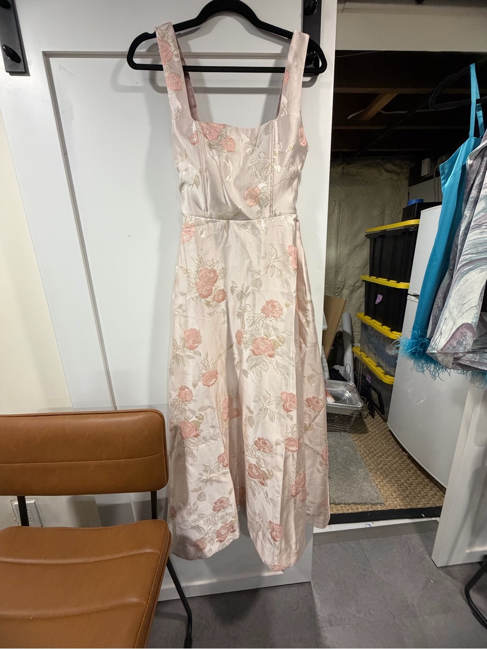 Petal & Pup NWT Floral Satin Midi Dress in Blush Pink